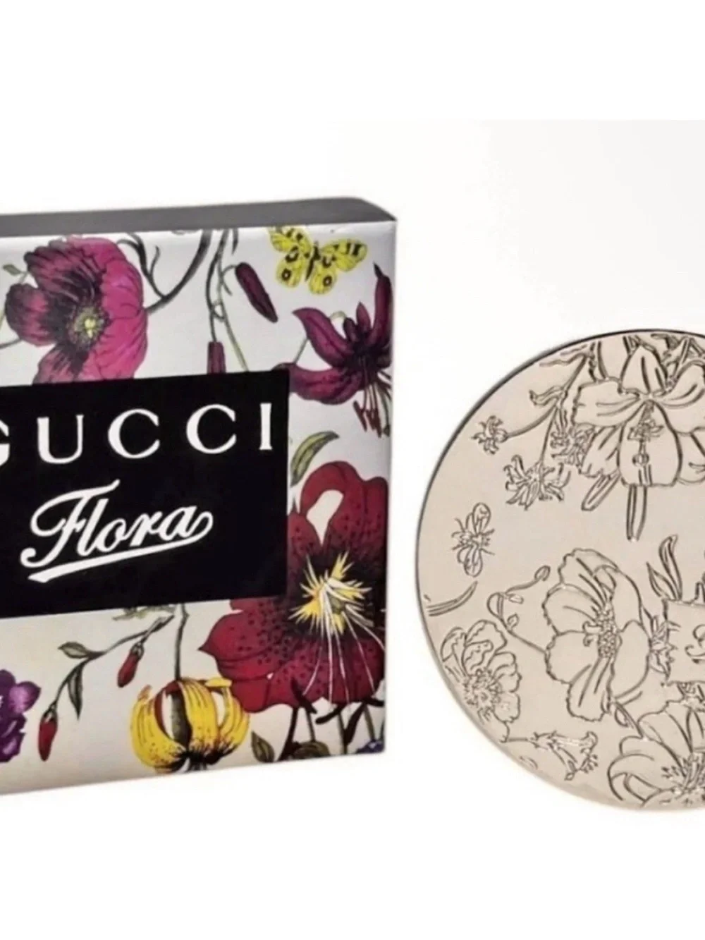 Gucci Flora Compact Mirror in Silver with Flower Print